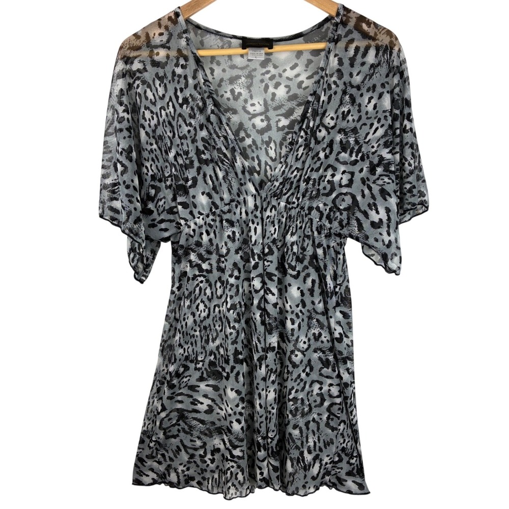 Jordan Taylor Sheer Animal Print Mesh Cover Up Tunic Large Gray Black USA
